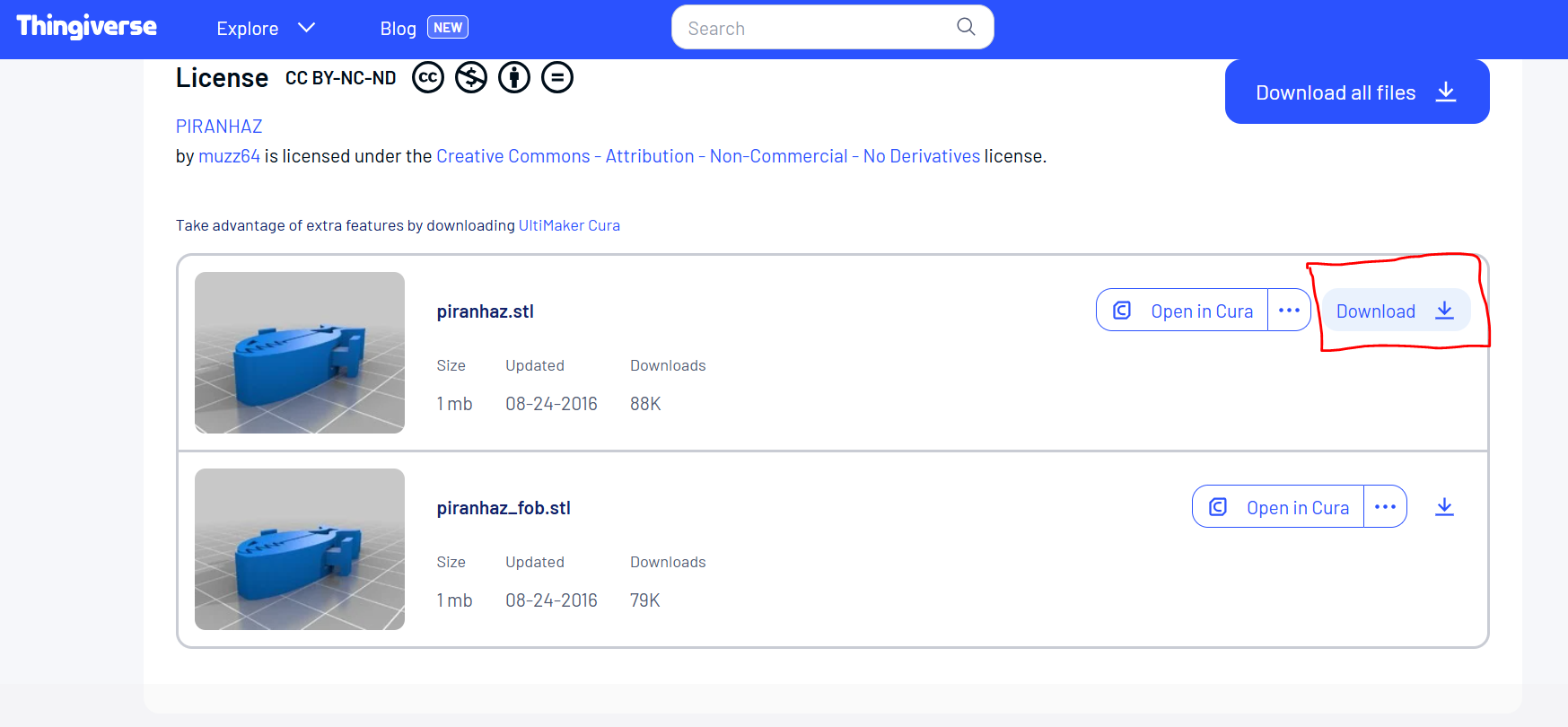 Screenshot showing the STL file download section