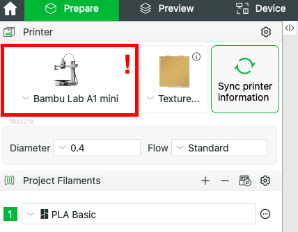 Screenshot for printer setting in Bambu Studio