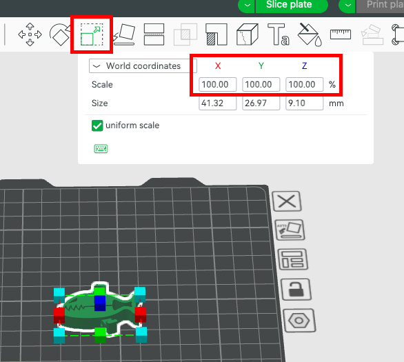 Screenshot for scaling setting in Bambu Studio